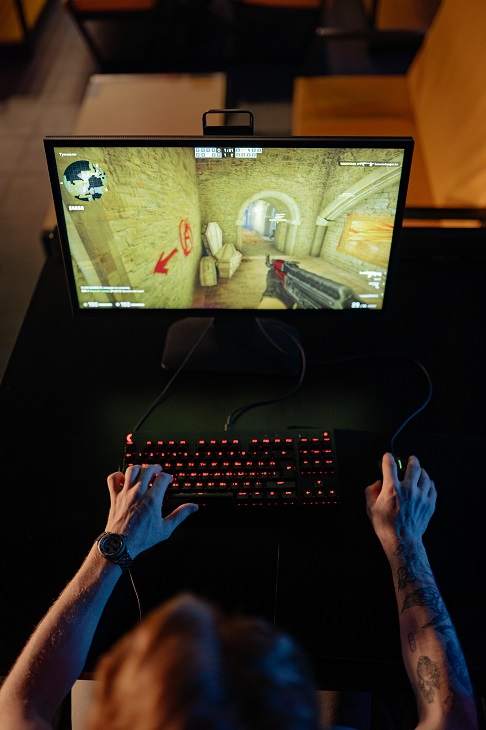 person playing pc game